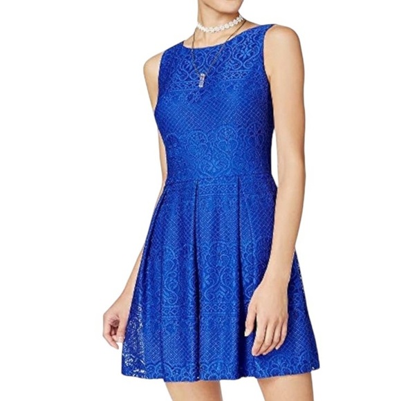 B Darlin Royal Blue Lace Fit & Flare Sleeveless Mini Party Dress Size 0 - Picture 1 of 6